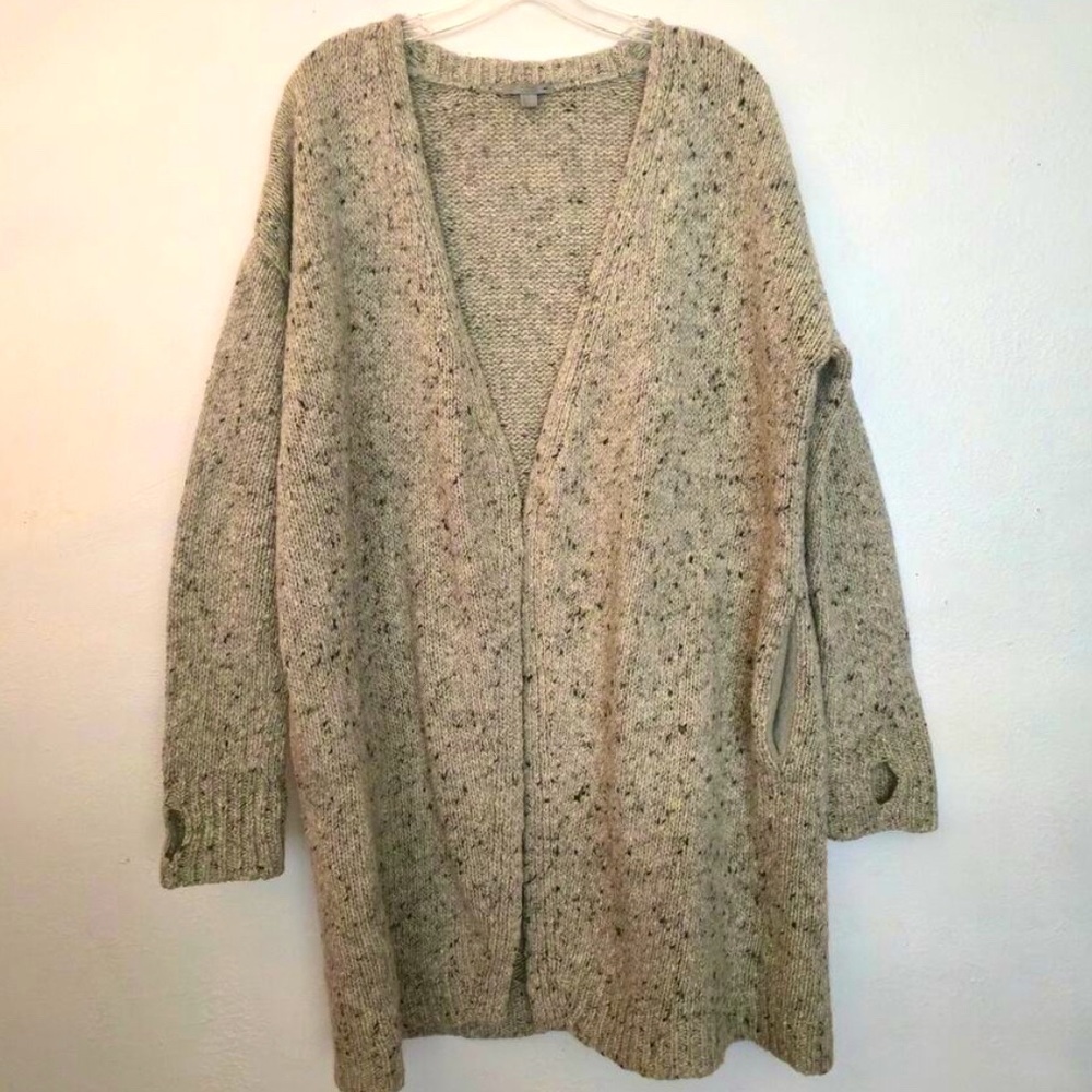 COS Gray Wool Blend Speckled Knit Open Front Cardigan M Cozy Chic Minimalist